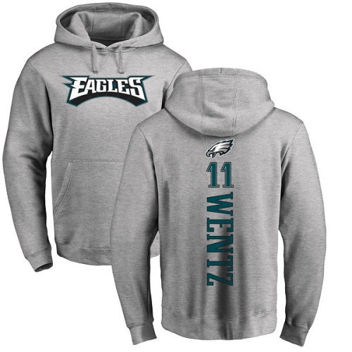 Men Philadelphia Eagles #11 Carson Wentz Ash Backer NFL Pullover Hoodie Sweatshirts->youth nfl jersey->Youth Jersey